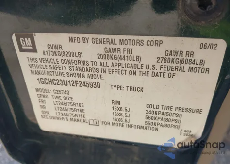 2002 Chevrolet Silverado 2500Hd Ls z USA, uszkodzony, nr VIN 1GCHC23U12F245930